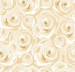 Seamless background with white roses and buds. Vector.