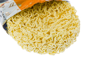 Instant noodles on white background