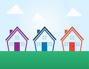 Various colored outline abstract houses
