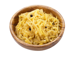 Stewed cabbage in a wooden bowl