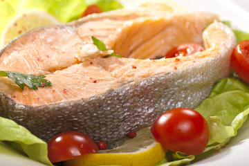 Steamed salmon steak