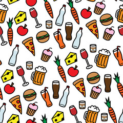 Seamless background pattern with food and drinks