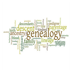 Genealogy and family history research word cloud