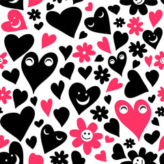 Fototapeta premium Seamless pattern with cute hearts