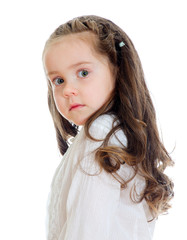 Portrait of lonely little girl. Isolated on white © M-Production