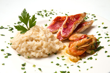 rice with red mullet fillets and seafood