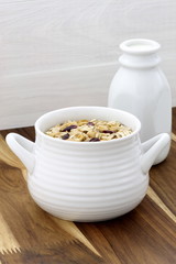Delicious and healthy muesli with fresh milk