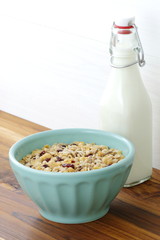 Delicious and healthy muesli with fresh milk