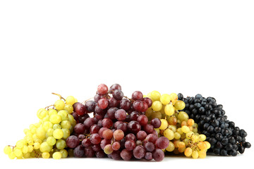 assortment of ripe sweet grapes isolated on white.