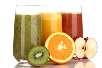 Fresh fruit juices isolated on white