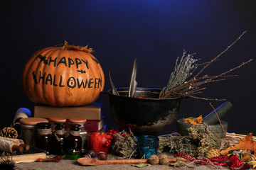 Scary halloween laboratory in blue light