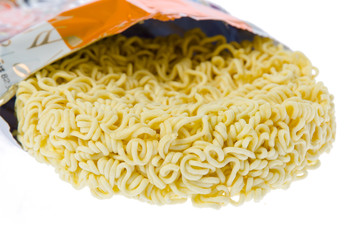 Instant noodles on white background