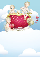 3 angel with a purse heart in the sky