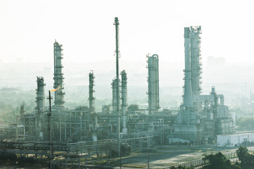 oil refinery plant and fog at morning