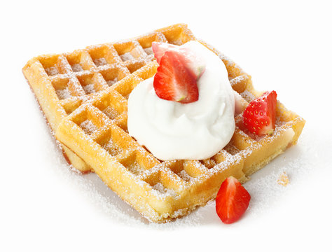 Strawberries and cream on a waffle