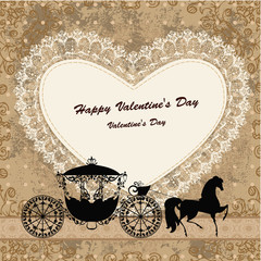 Fototapeta na wymiar Valentine's card with a horse and carriage