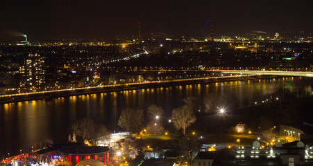 cologne rhine river cityscape at night