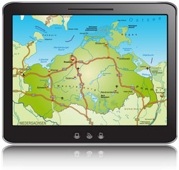 Landkarte von Mecklenburg-Vorpommern als Navigationsgerät