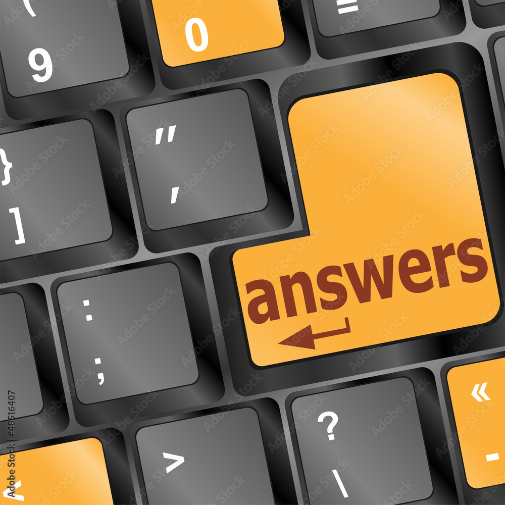 Poster a keyboard with a key reading answers
