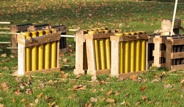 mortiers pour feu d'artifice, mise en place