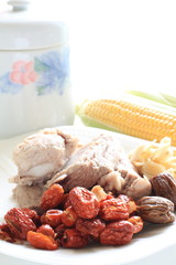 Fototapeta na wymiar chinese herbal ingredient and pork for cooking image