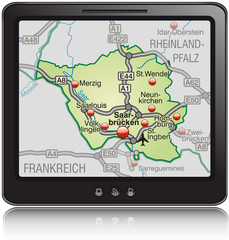 Landkarte von Saarland als Navigationsgerät