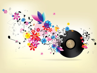 Abstract musical background with floral elements