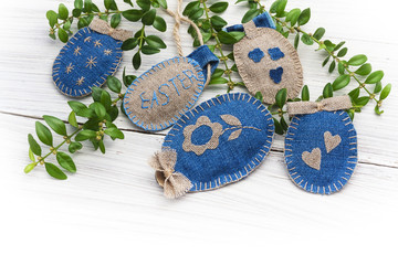 Art handmade easter eggs on wooden background