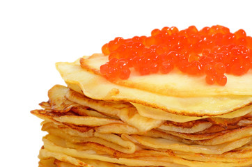Pancakes with red caviar