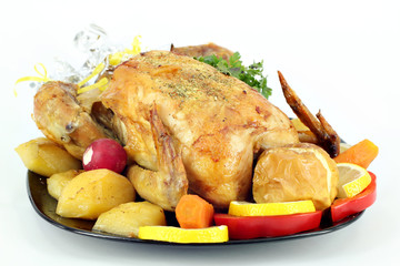 grilled chicken with vegetables and fruit