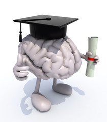 human brain with arms and legs, Graduation Cap and Diploma