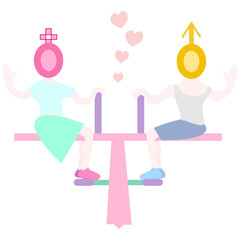 Lover on Seesaw Vector Illustration