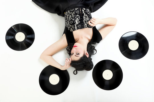 phonography analogue record Girl pin-up retro