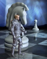 Abwaschbare Fototapete Ritters Schachfiguren - der weiße Ritter