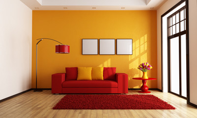 Red and orange living room