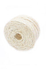 Hank of white rope isolated on white background.
