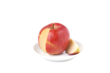 One Red apple on plate isolated