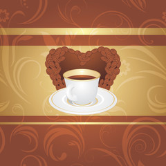 Cup of coffee on the ornamental background
