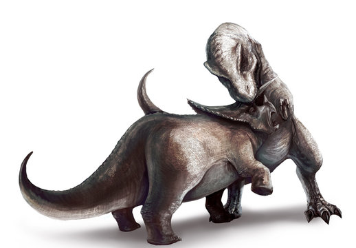 Tyrannosaurus is fighting Triceratops