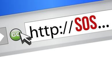 Computer screen, concept of Online SOS