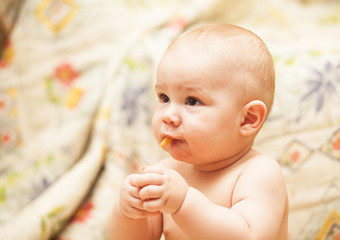 little child eating biscuit