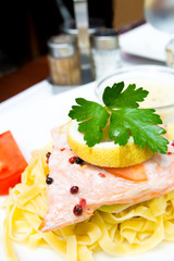 tasty pasta with salmon