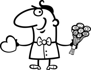 man with heart and flowers cartoon