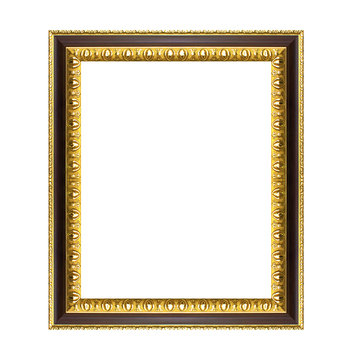 Gold wood frame isolated on white background
