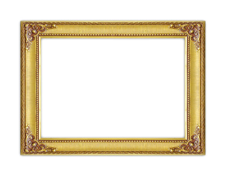 The antique gold frame on white background