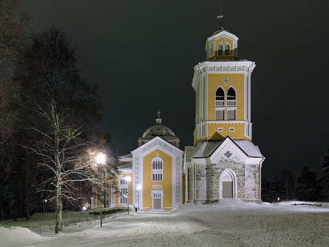 Kerimaki Church in winter night, Finland