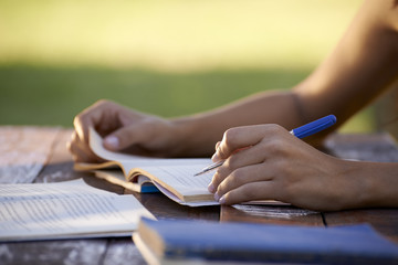 Young people and education, woman studying for university test