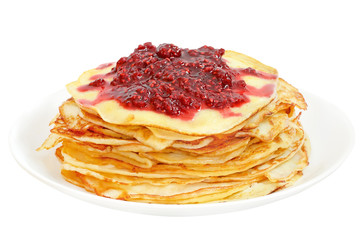 Pancakes with raspberry jam