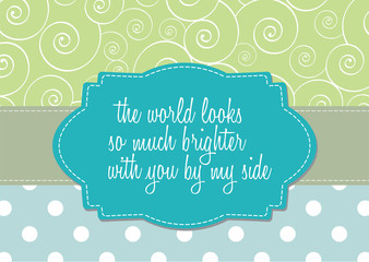 Editable template for a card with polka dot background, a ribbon