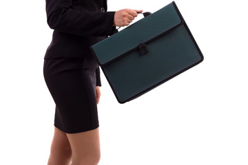 Closeup portrait of a businesswoman with briefcase